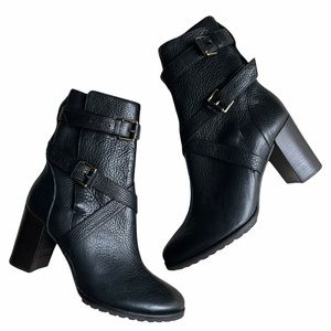 NWOT Kate Spade Layne Lexy Black Leather Buckle Stacked Heel Booties 9.5